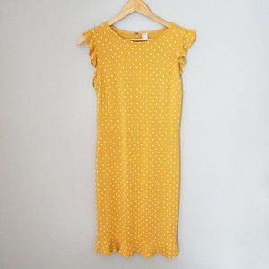 Old Navy Yellow Polka Dot Ruffle Bodycon Dress EUC